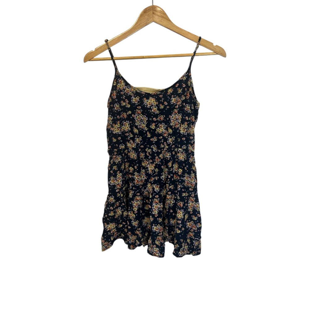 Pink Rose Navy Floral Spaghetti Strap Mini Dress Size Large Boho - Picture 2 of 12